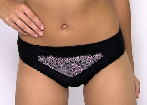 Kalhotky Arleta černá s růžovým vzorem
